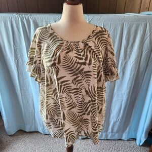 Lane Bryant Olive Leaf Print Blouse